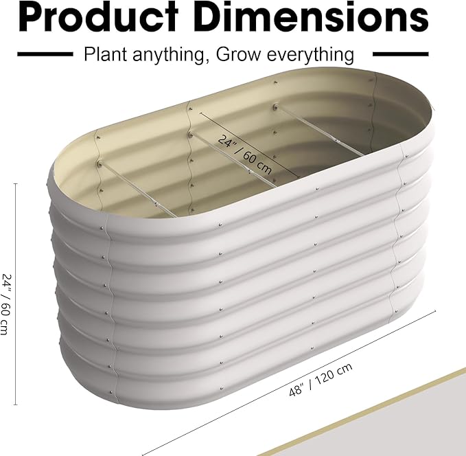 4x2x2ft Oval Galvanized Raised Garden Bed Kits Outdoor Large Metal Modular Planter Box 9-in-1 Raised Beds for Gardening,Vegetables,Fruits,Flowers & Herbs (White)