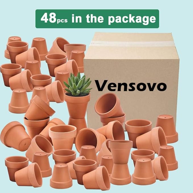 vensovo 48 Pcs 2" Tiny Terracotta & Terra Cotta Pots with Drainage - Small Mini Clay Ceramic Pottery Planter Ideal for Indoor/Outdoor Plants, Crafts, Wedding Favors