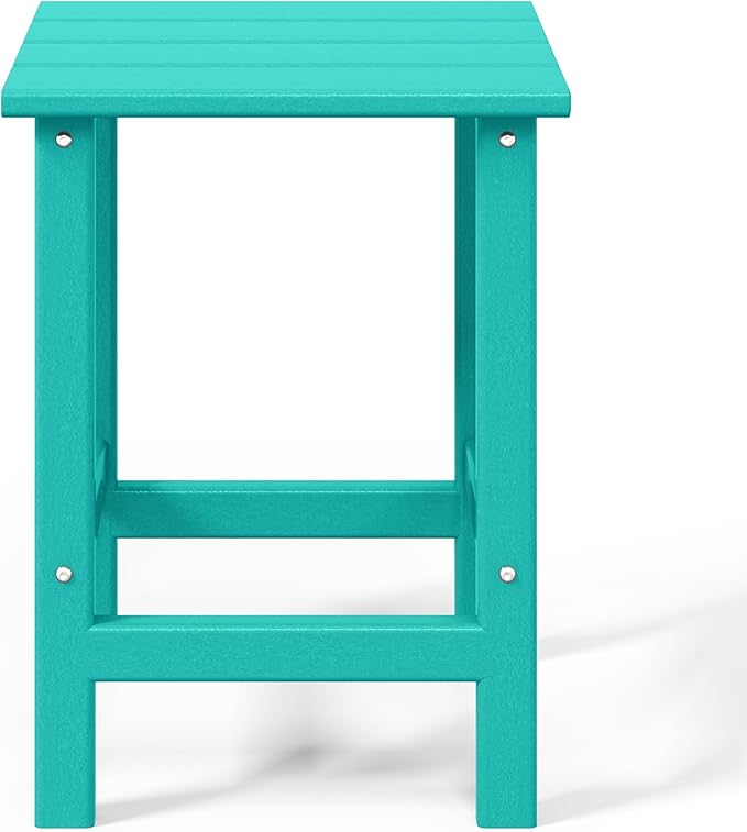 WO Home Furniture Adirondack Chairs Table Set of 3 PCS Outdoor Folding Chairs Side End Table Weather/UV Resistant for Lawn, Garden, Bon Fire, Balcony (Turquoise)