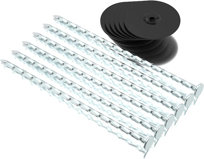 200 Pack Landscape Stakes with Gasket Caps - 6.3 Inch Heavy-Duty Galvanized Steel Garden Spikes are Used to Fixing Weed Barrier, Artificial Lawn, Patio Rug, Etc