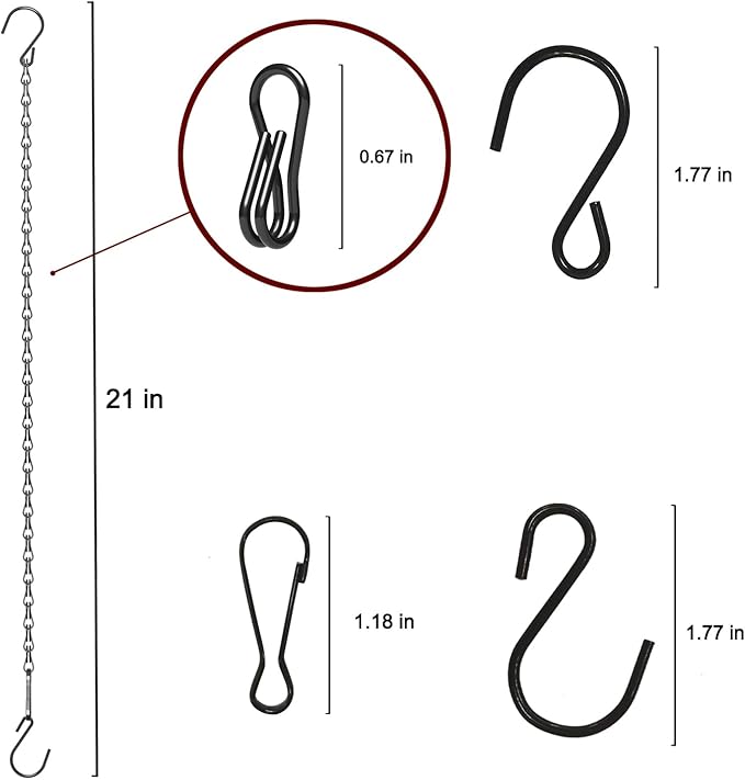 15 Pack BLK Storagehook Black Hanging Chains with Hooks, 21" Chain for Hanging Planter, Bird Feeders, Baskets Billboards Lanterns Wind Chimes Ornaments