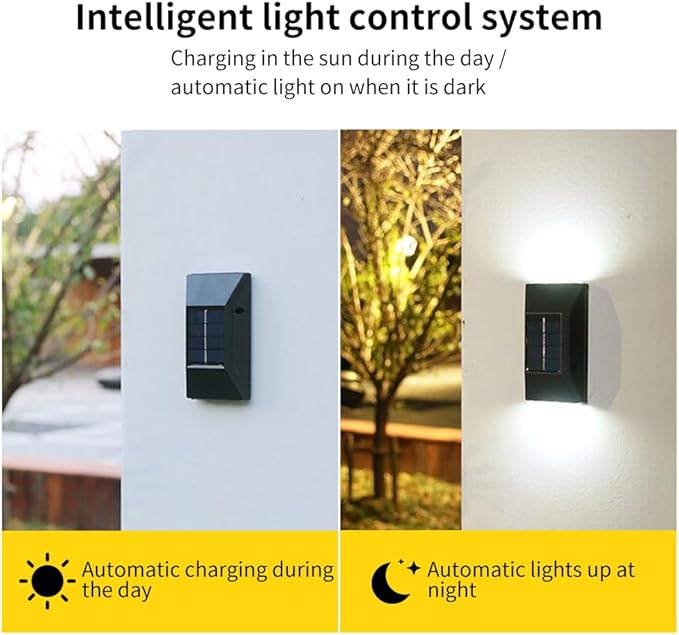 2 Pack Solar Wall Lamps, Solar Fence Lights, Deck Light, LED Solar Wall Lights for Home Garden Porch, Up and Down Lighting Lamp (White Light)