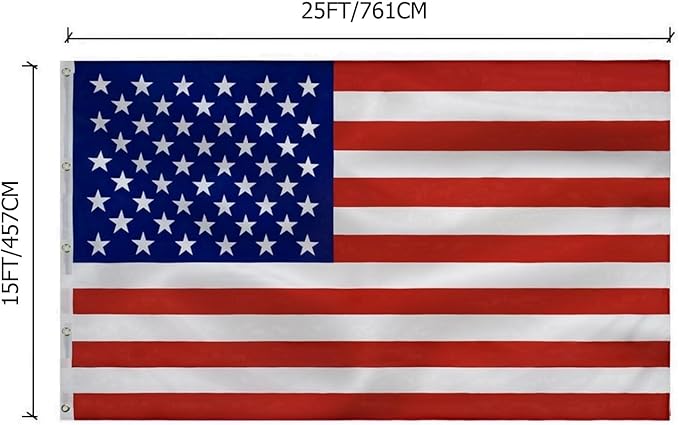 American Flag 15x25 Outside, US Flags for Outdoor Indoor, Heavy Duty Durable, Deluxe Embroidered Stars, Brass Grommets, Sewn Stripes, Vivid Color, Fade Resistant and waterproof