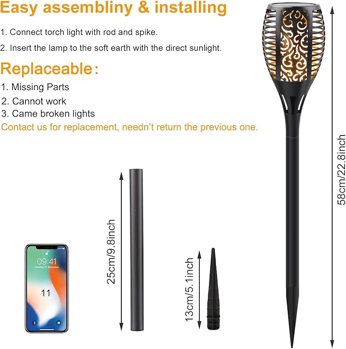 Solar Torch Lights with Flickering Flame, Fire Effect Garden Light, Auto On/Off Dust to Dawn, Outdoor Waterproof Landscape Decoration, Solar Powered Security Torch Light for Patio, 4 Pack