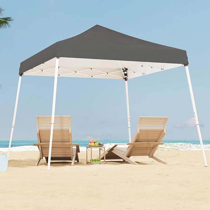 10x10 Pop Up Canopy, 300D Silver Coated Grey Fabric Outdoor Gazebo, Beach Tent Slant Legs with Storage Bag,Easy Up Sun Shade Shelter Tents with 8x8 Top Cover for Patio,Party