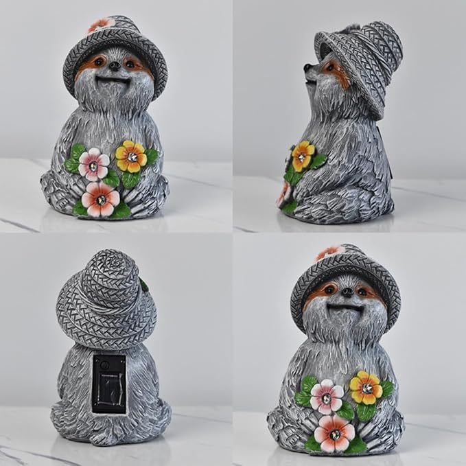 Solar Garden Outdoor Statues Adorable Sloth Figurine Lights with 4 LEDs, Ideal Garden Decor for Lawn, Patio, Balcony and Yard. Exquisite Lawn Ornament and Unique Gifts for Mom and Grandma