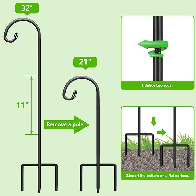 FEED GARDEN Adjustable 32 Inch Small Shepherd Hooks for Outdoor, Garden Hooks for Lanterns, Shepard Hooks for Hanging Plants, Bird Feeders, Solar Lights, Mason Jars, Weddings Decor,1 Pack