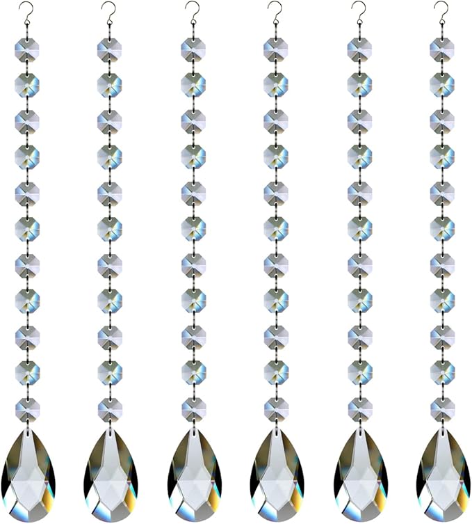 1ft 6pcs Teardrop Crystals Garland, Chandelier Hanging Crystals Beads Chain for Home Wedding Decoration Clear GOLDENHAITAI