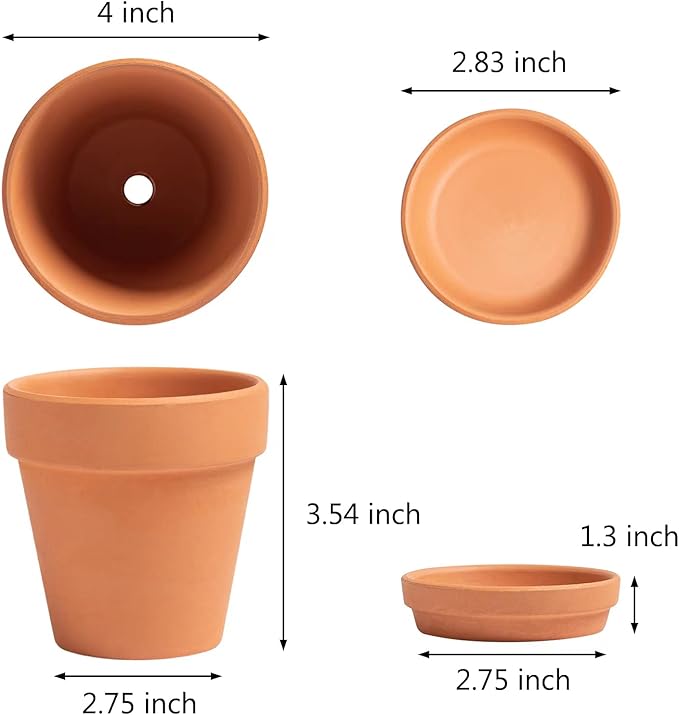 Terracotta Pots 4 inch, Pack of 12 Clay Pots for Plants, Small Terracotta Pots with Drainage Holes and Saucers, Mini Nursery Plant Pots for Succulents, Cactus, Indoor,Outdoor