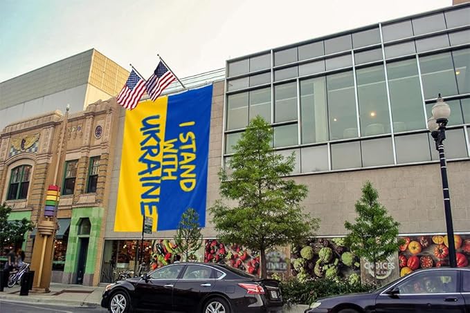I Stand with Ukraine Flag Extra Large Flag 12x18FT Giant Ukrainian National Polyester Banner With 5 Grommets Fade Resistant Vivid Color For Patriotic Festival Events Party Decoration