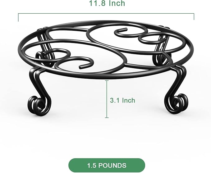 Yimobra 4 Pack Plant Stand for Flower Pot Heavy Duty Potted Holder Indoor Outdoor Metal Rustproof Iron Garden Container Round Supports Rack for Planter (4PC Black 11.8 x 3.1IN)