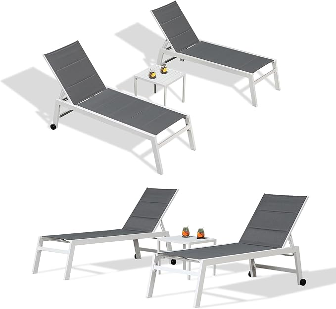 PURPLE LEAF Lounge Chair Pool Chaise Lounge Outdoor Grey 2 Sets