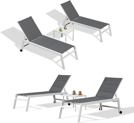 PURPLE LEAF Lounge Chair Pool Chaise Lounge Outdoor Grey 2 Sets