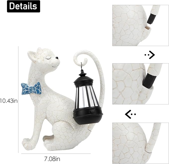 Solar Outdoor Garden Statues Light Clearance,Cute White Cat Figurines Garden Sculpture Decor, Unique for Women, Men or Daughter, Housewarming Gifts and Yard Decoration