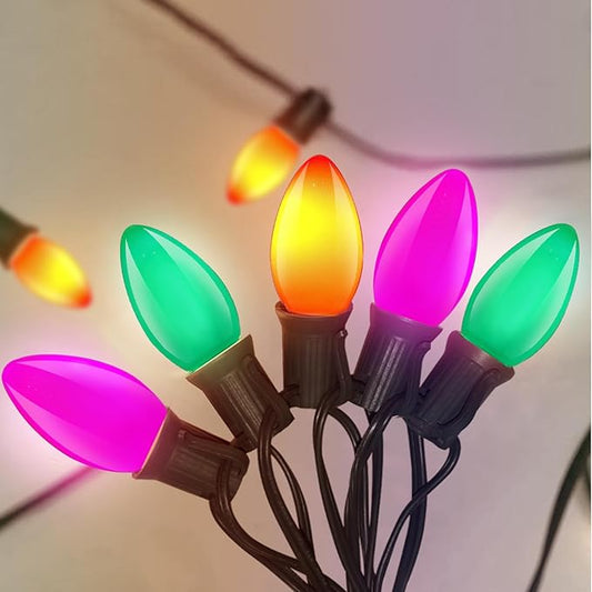 C7 LED Multicolor Christmas Lights, 25Ft with 27 Orange Green Purple Bulbs, Hanging Vintage Outdoor Christmas Decorations for Roofline Garden Patio Holiday Backyard