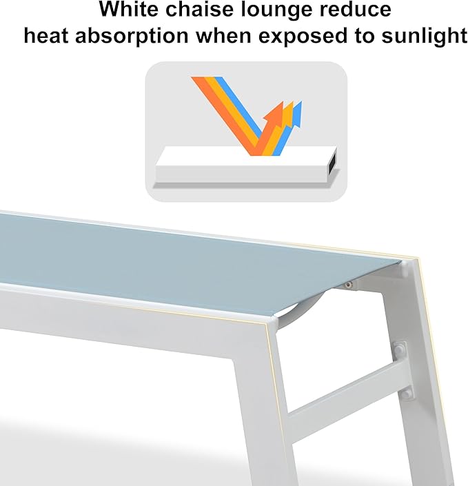 PURPLE LEAF Lounge Chair Outdoor Set of 4 White Aluminum Lounge Chairs with Wheels and Table Outdoor Chaise Lounge for Patio Pool Yard, Steel Blue