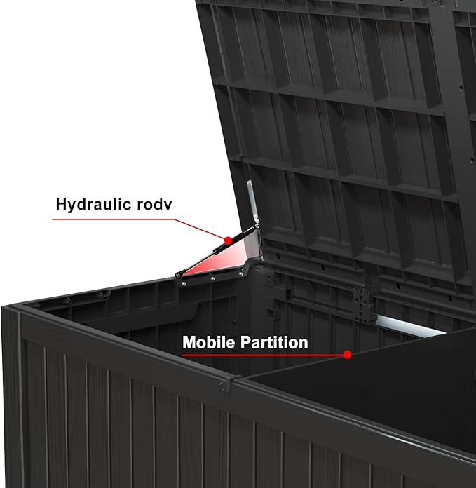 150 Gallon Resin Outdoor Deck Box Waterproof Patio Furniture, Garden Tools, Cushions, Pool Accessories Outside Storage (Black, 150 Gallon)