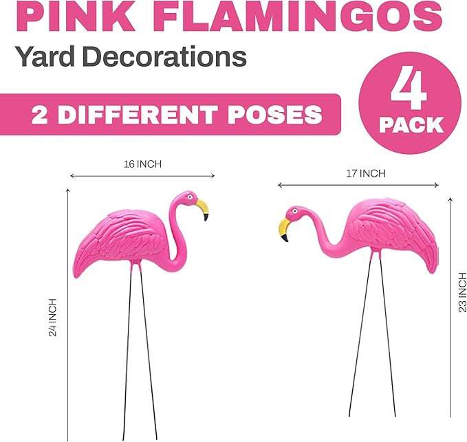 4E's Novelty 4 Pink Flamingos Yard Decorations - Large 23" Flamingos Yard Ornaments - Pink Flamingos for Yard Sculptures & Statues - Lawn Flamingos Outdoor Garden Decor, Weather Resistant