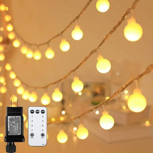 Globe String Lights 115 Feet 200 LED,Plug in Fairy String Lights with Remote Timer Extendable, 8 Modes Indoor Outdoor String Lights for Wedding Bedroom Classroom Patio Garden