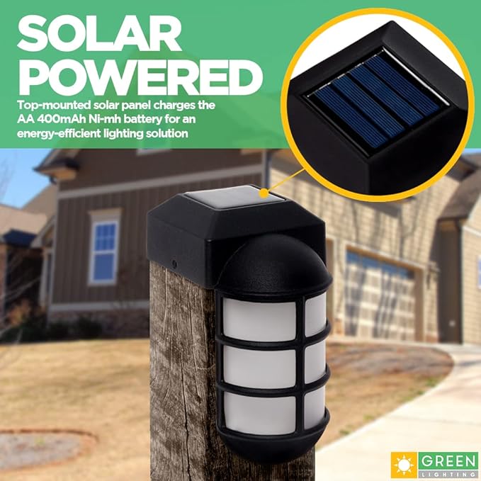 GreenLighting Marina Solar Post Cap Lights Fits 4x4 Nominal Wood Outdoor Solar Powered Post Cap Light, Fence Post, Landscaping, Deck, Garden- Bright LED, Waterproof Nautical Lighting Black 8 Pack