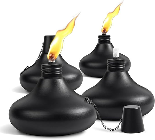 Upgraded Tabletop Torches Set of 4, 24oz Citronella Candles for Outdoor, Metal Table Top Torches for Outside, Refillable Torch Lanterns for Patio, Yard, Deck, Garden, Party