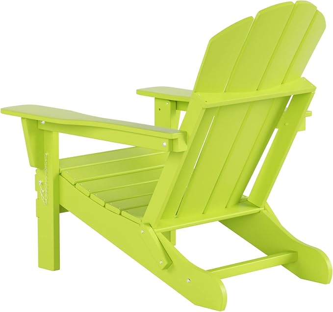 WO Home Furniture Adirondack Chairs Table Set of 3 PCS Outdoor Folding Chairs Coffee Table Weather/UV Resistant for Lawn, Garden, Bon Fire, Balcony (Lime)