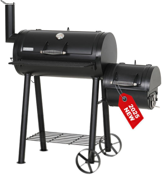 GREEN PARTY Offset Smoker Charcoal Grills with 28 Inch Cook Chamber, Barrel Smoker and Charcoal Grill Combo, 512 Sq. In. Space Barrel Smoker Grill for Outdoor BBQ Patio Backyard Cooking