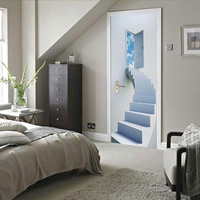 3D Door Stickers Murals - Peel & Stick - Stairs & Wall - Self-Adhesive Decals - Removable PVC Waterproof Door Poster - Bedroom & Living Room Decoration - 30.3" x 78.7"