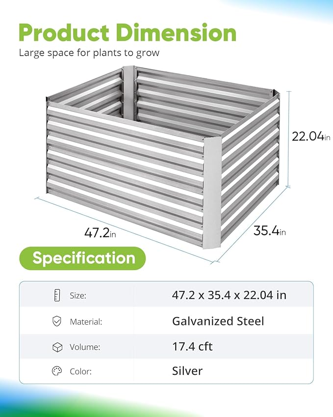 Quictent Galvanized Raised Garden Bed 4x3x2ft Tall Garden Bed Extra Height 22.4" Hold 24cft Soil Outdoor Heightened Planter Box for Deep Root Vegetables Herbs Tomato Cage Included, Silver