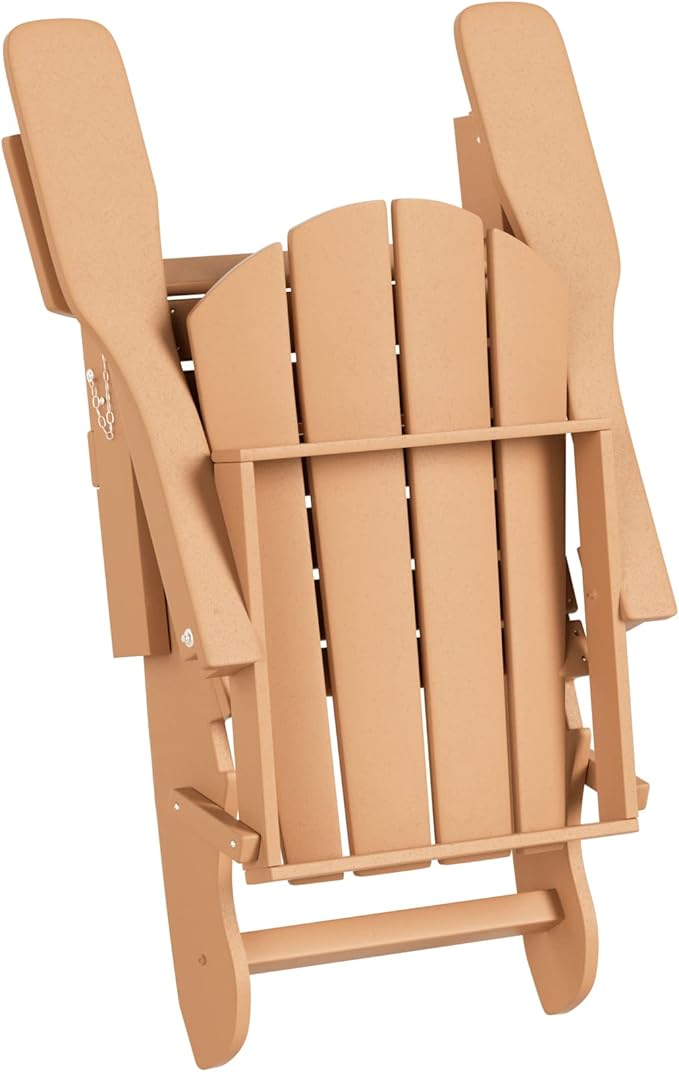 WO Home Furniture Adirondack Chairs Table Set of 3 PCS Outdoor Folding Chairs Coffee Table Weather/UV Resistant for Lawn, Garden, Bon Fire, Balcony (Teak)