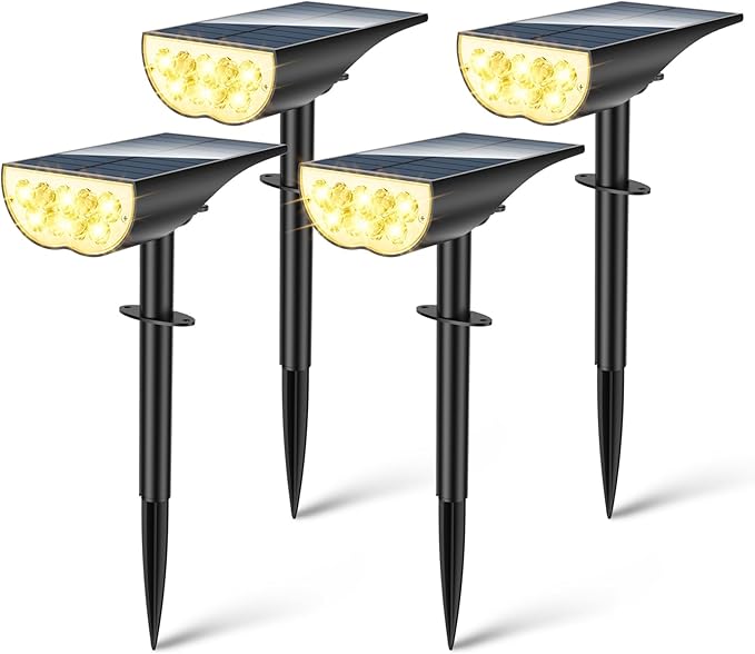 BAXIA TECHNOLOGY Solar Spotlights Outdoor Waterproof, 3 Lighting Modes Spot Lights Outdoor Solar Lights for Yard Pathway Driveway Landscape, Warm White, 4 Pack