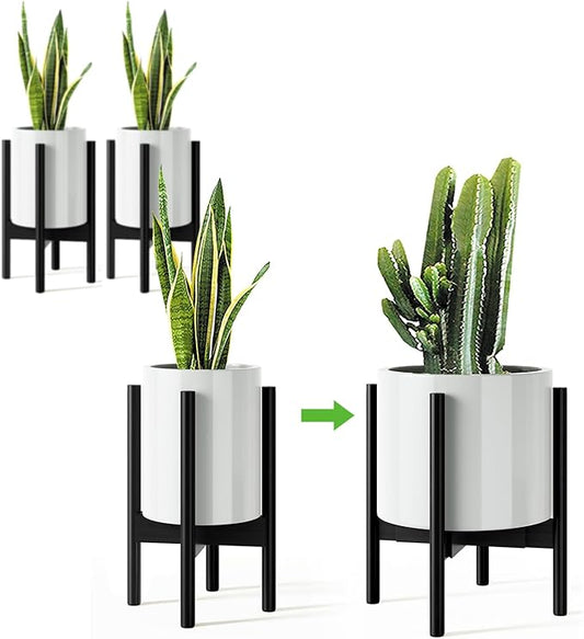 MUDEELA 2 Pack Adjustable Plant Stand Indoor, Bamboo Plant Stand 8 to 12 Inches, Single Floor Plant Stand for Indoor Plants, Bamboo Black Planter Stand for Indoor Plants, Pot Plant Not Included