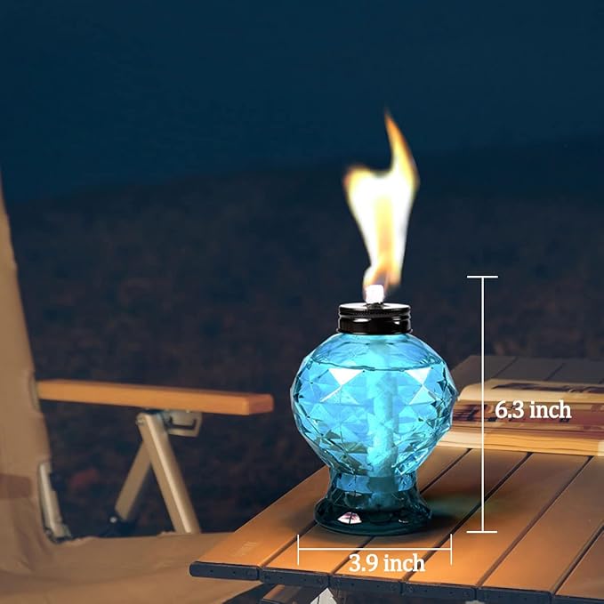 tewei 4 Pack Glass Table Top Light Torches for Outside, Easy to Refill Glass Citronella Torches Outdoor Lanterns, Wick and Cap Included Torch for Garden Patio Yard Party