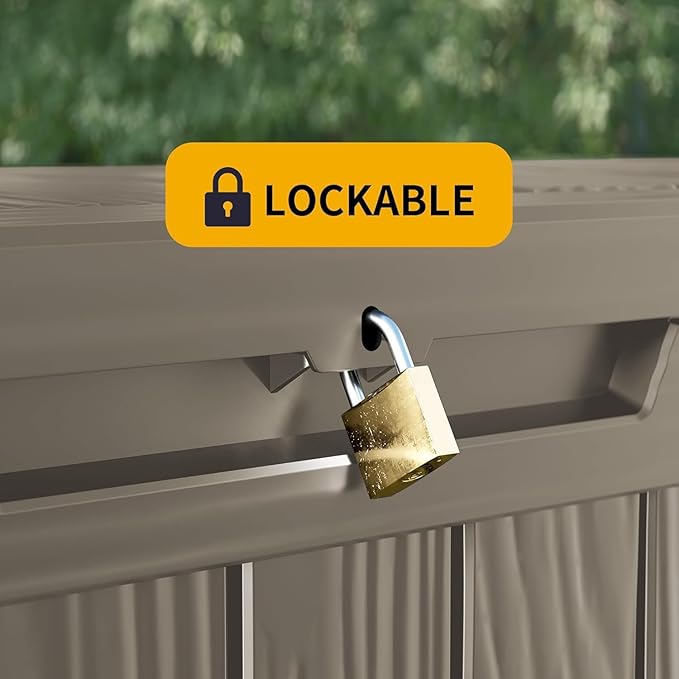 50 Gallon Lockable Resin Deck Box, Waterproof & UV-Resistant Outdoor Storage Box for Outdoor Cushion Storage, Garden Tools & Pool Accessories Storage, Gray