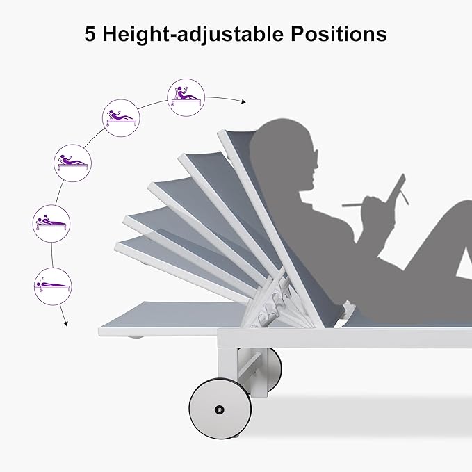 PURPLE LEAF Outdoor Chaise Lounge Set of 4 White Aluminum Lounge Chair Outdoor with Wheels Five-Position Adjustable Patio Lounge Chair for Pool Deck Yard, Indigo