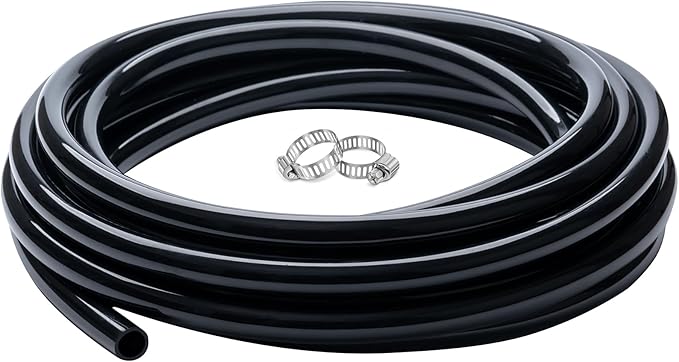 3/4" id - 10ft Black Vinyl Tubing Flexible PVC Tube Hybrid Hose Transfer Water Fuel Gas for Pond Fountain Garden Waterfall, Durable and Safe, with 2 Hose Clamps