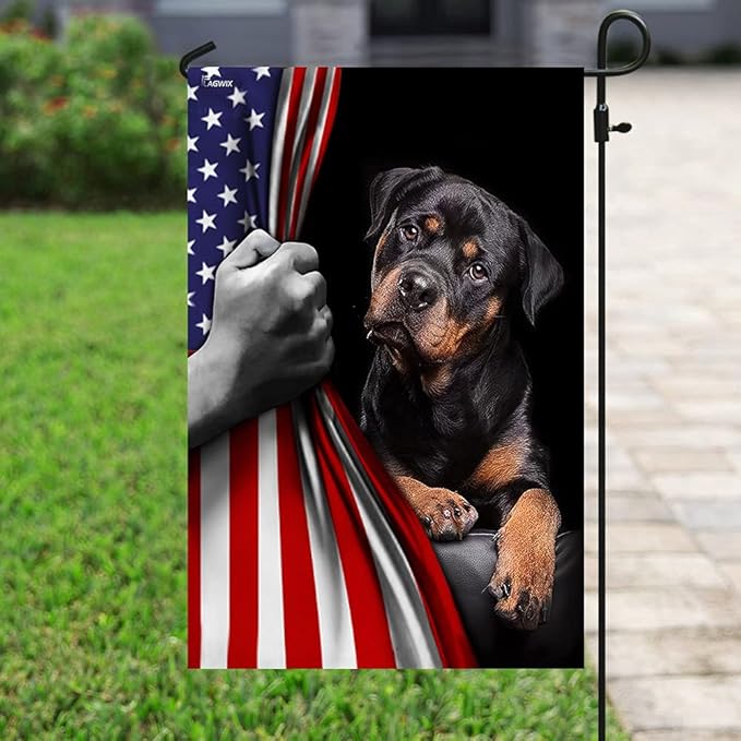 FLAGWIX American Flag - Rottweiler Dog Lover American US Flag, 4th of July Decorations for Inside, Outside, Garden Flag (11.5" x 17.5") - USA Flags Premium Polyester, Decorative Indoor Outdoor Flag