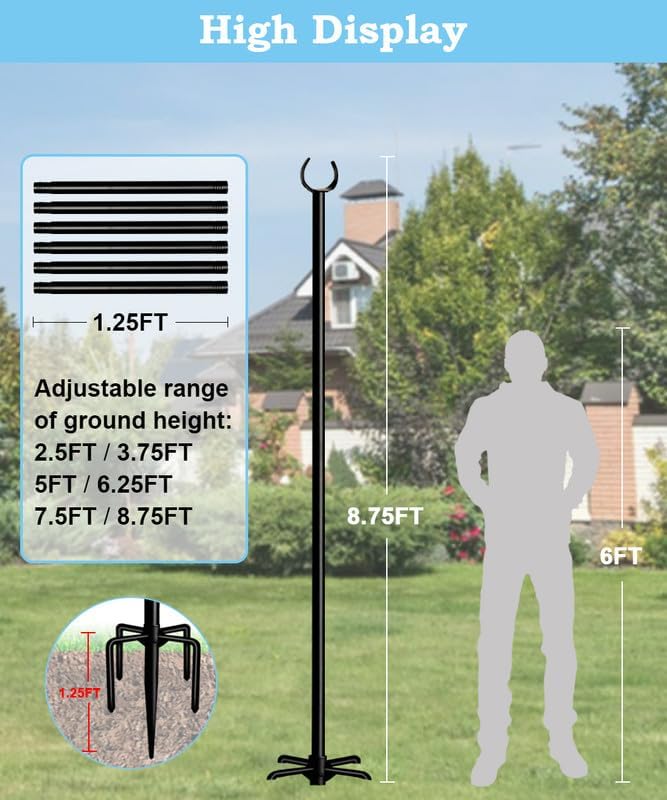 String Light Pole Stand for Outdoor String Lights Hanging, Use for Backyard, Garden, Patio, Party, Festival, Wedding, Picnic, 10FT, Matte, 1 Pole