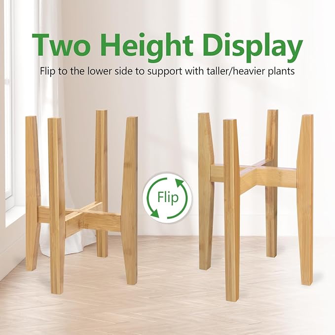 OERGKE Adjustable Plant Stand Indoor, Bamboo Mid Century Modern Plants Stands, Corner Flower Holder for Living Room, Fits 8 to 12 Inches Pots, (Pot & Plant Not Included)(Nature, 1 Pack)