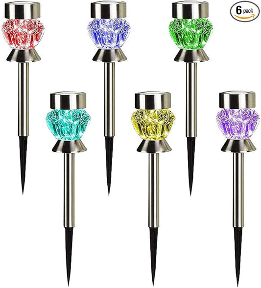 Solar Pathway Lights Outdoor, 6 Pack Solar Garden Lights, Color Changing LED Landscape Stake Outdoor Solar Lights for Walkway, Pathway