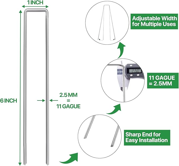 60 Pack 6 Inch Garden Stakes - Sturdy Landscape Staples with Metal Tarp Pins, Lawn Ground Stakes, Tent Stakes, and Yard Staples for Anchoring Sod, Landscape Fabric, and Irrigation Tubing