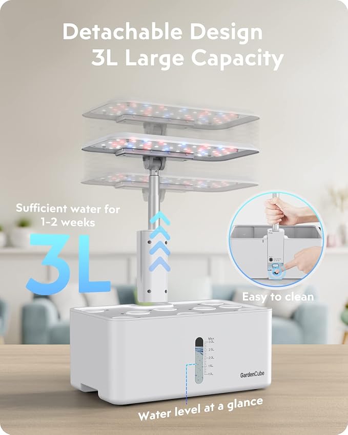 Hydroponics Growing System Garden: 8 Pods Indoor Herb Garden with Grow Light Plants Germination Kit Quiet Automatic Hydroponic Height Adjustable - Gardening Gifts for Women Kitchen White