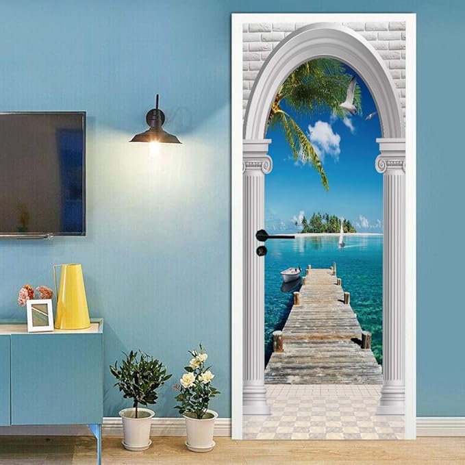 3D Door Stickers Murals - Peel & Stick Landscape - Wallpaper Decals - Removable PVC Waterproof Door Poster - Bedroom & Living Room Decoration - 33.9" x 78.7"