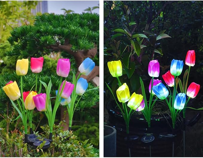 Veesee Solar Garden Stake Night Lights,Artifitical Solar Forever Tulip Flowers Lamp,Led Multi-Color Changing,Waterproof Landscape Lighting for Christmas Yard Lawn Patio Walkway Décor-Blue
