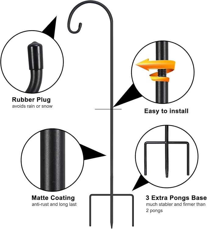 FEED GARDEN Adjustable 32 Inch Small Shepherd Hooks for Outdoor, Garden Hooks for Lanterns, Shepard Hooks for Hanging Plants, Bird Feeders, Solar Lights, Mason Jars, Weddings Decor,2 Pack