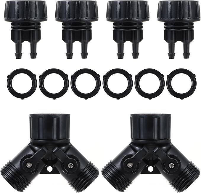 6pcs Garden Hose Adapters Kit, 2 Way Y Water Splitter Connector with 3/4'' Faucet Convert to 1/4'' Drip Irrigation Tubing Adapters, Garden Outdoor Watering Hose Connectors Set