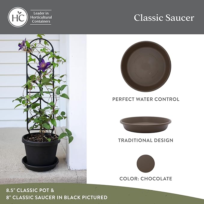 The HC Companies 6 Inch Round Plastic Classic Plant Saucer - Indoor Outdoor Plant Trays for Pots - 6.75"x6.75"x1.13" Chocolate