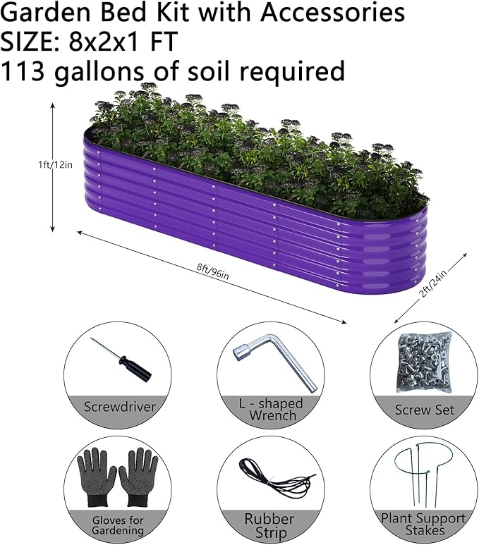 Galvanized Metal Planter Raised Garden Bed Kit for Gardening Outdoor，8x2x1ft Planter Grow Garden Box Raised Flower Bed，Long Vegetable Clearance Herb Raised Garden Beds for Gardening