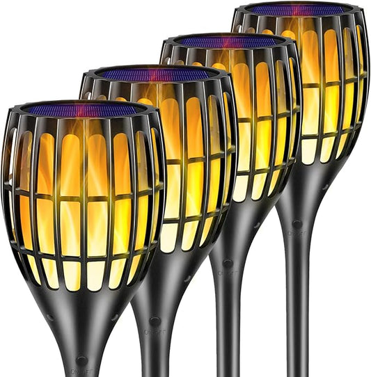 Outdoor Solar Lights Upgraded,Waterproof Flickering Flames Torches Lights Solar Spotlights Landscape Decoration Lighting Dusk to Dawn Auto On/Off Security Torch Light for Patio Driveway, 4P