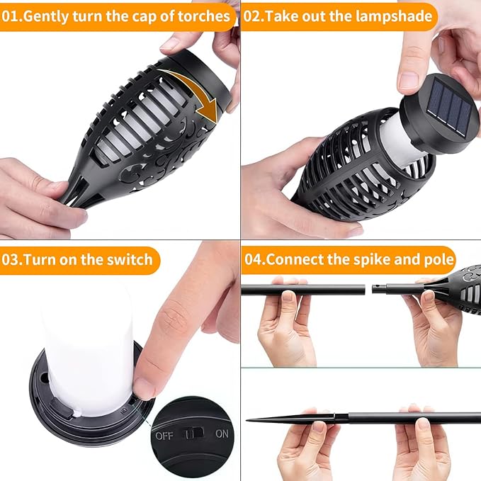 12-Pack Solar Flickering Flame Torches – Waterproof Solar Garden Lights, Outdoor Solar Lights for Yards, and Flame Torches for Patio and Pathway Decorations